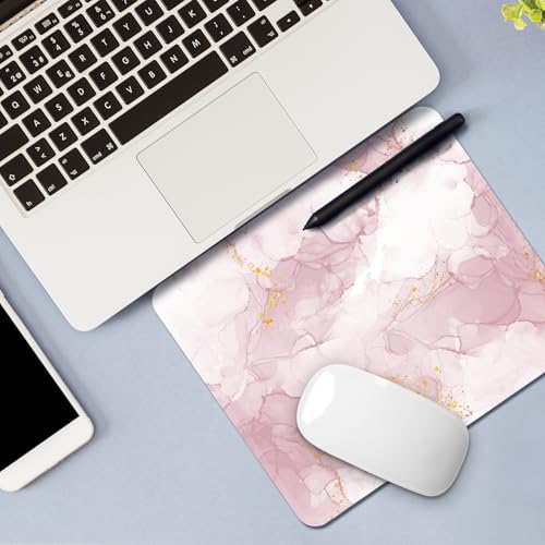 Image of Square Mouse Pad with Stitched Edge, Premium Mousepad Washable Cloth. Computer Mouse Pad with Non-Slip Rubber Base, Mouse Pads for Computers Laptop Mouse 9.25x7.75x0.12 inch-Pink Marble
