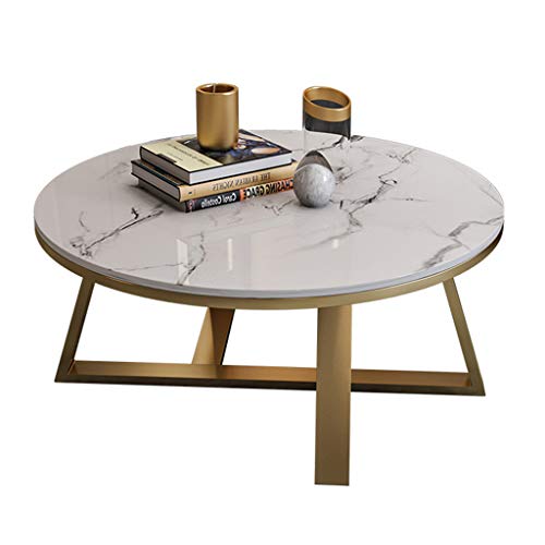 LIYIN-Wall Clock Mesa de Centro Redonda de mármol, Mesa Auxiliar, Mesa de té Moderna, mesita de Noche con Marco de Metal, 60/70 / 80x40cm Cover