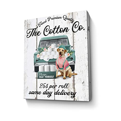 Badezimmer-Dekor, Wandkunst, The Cotton Co Truck, Badezimmer, Wortschild, Druck, lustig, Golden Retriever, Leinwandbild, Bauernhaus, Gemälde, gerahmt, Dekor, 30.5x40.6 cm (Blaugrün) Cover