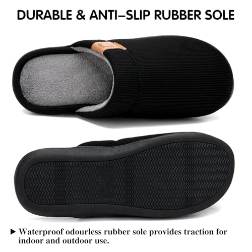 DL Men's Memory Foam Slippers with Fuzzy Plush Lining, Slip on House Slippers with Indoor Outdoor Anti-Skid Rubber Sole3