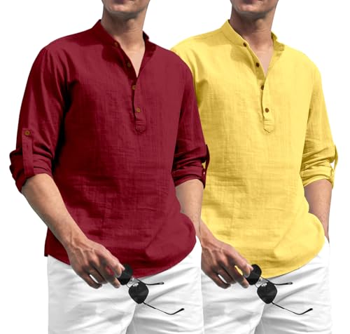 Image of Zombom Combo of Men's Solid Cotton Polyester Blend Full Sleeve Straight Kurta Shirt (Pack of 2)