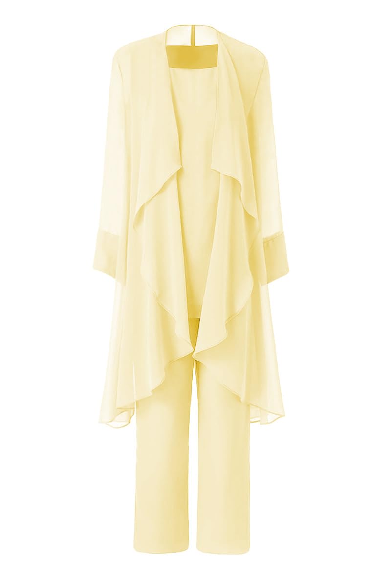 Womens Mother of The Bride Pant Suits 3 Pieces Chiffon Outfit Sets for Wedding Pant Suit with Jacket
