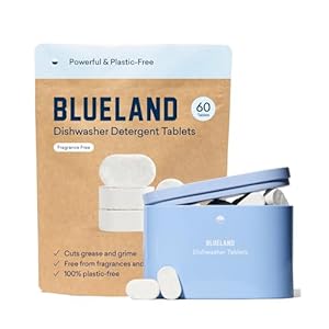 BLUELAND Dishwasher Detergent Tablet Starter Set – Plastic-Free & Eco Friendly Alternative to Liquid Pods or Sheets – Natural, Sustainable – 60 Washes