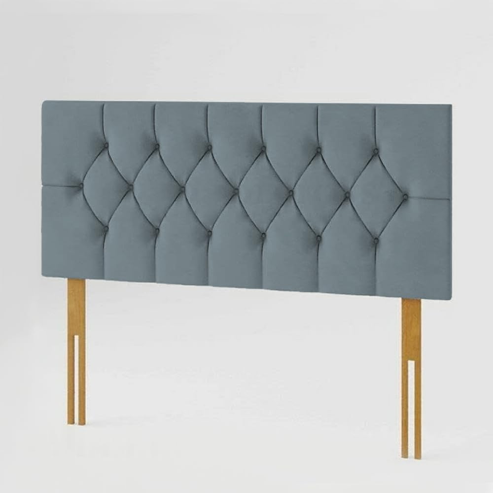 YORKSHIRE HOMEWARE Chesterfield Headboard in Plush Velvet Fabric | Headboards with Matching Buttons | Bed Bedroom Decor Hotel Furniture (Steel, 5ft King)