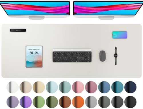Aothia Schreibtischunterlage,Große PU Leder Mauspad,122 x 43cm,Off-White | Rutschfeste Schreibtisch Unterlage,Tischunterlage, Multifunktional Mouse mat,Schreibtisch Organizer für B