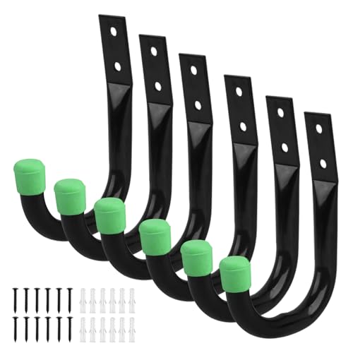 自転車フック収納 ウォールフック 6個 ステンレス製 頑丈 防錆 メンテナンス簡単 耐摩耗 高耐久 壁掛け 取り付け簡単 ウォーターホースホルダー 軽量 持ち運び便利 自転車、ホース、はしごバイク延長コードツール用 多機能 ガレージガーデン用 9x11x2