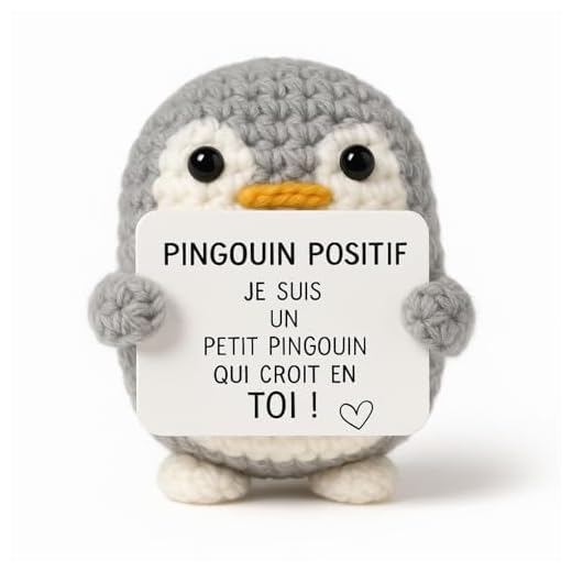 Pingouin Positif® | Cadeau Original & Amusant | Idee Drole | Fete Enfant Ado | Anniversaire Fille Garcon | Deco Chambre | Crochet Maison | Doudou Fun| Poupee Humour | Jouet Rigolo | Peluche Motivation