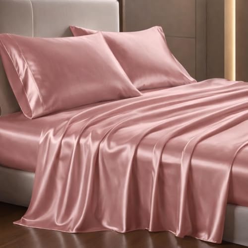 Image of elanorhomes 300TC Premium Satin King Size Bedsheet 90 * 108 inches with 2 Pillow Covers | Ideal for Summers & Winters | Valentine for Couples, Romantic Dates, Weddings (Buckingham Blush)