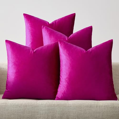 GIGIZAZA Set of 4 Hot Pink Throw Pillow Covers...