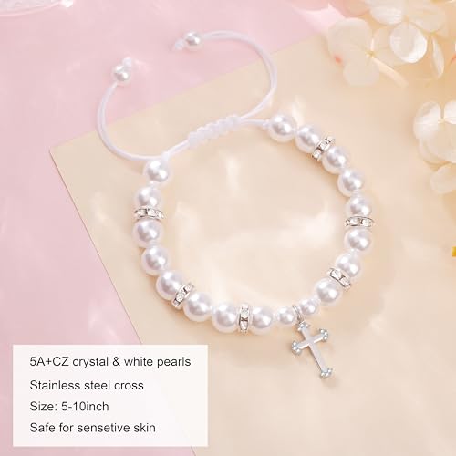 JoycuFF 𝐆𝐢𝐟𝐭 𝐟𝐨𝐫 Daughter Granddaughter Niece Pink Pearls Charm Bracelets 𝐄𝐚𝐬𝐭𝐞𝐫 Valentine's Day Birthday Back to School Christmas Gift4