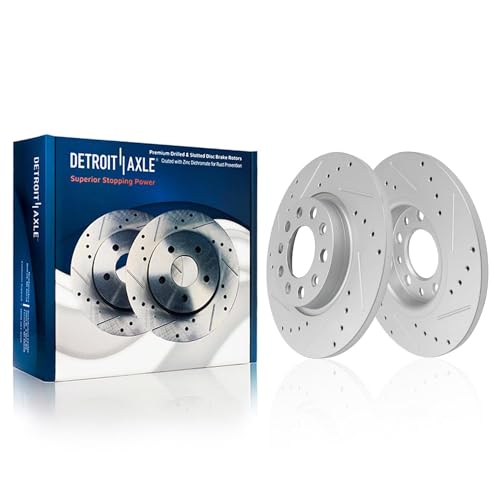 Image of Detroit Axle - Brake Kit for 15-17 Chrysler 200, Drilled and Slotted Disc Brake Rotors Ceramic Brake Pads with Hardware Replacement : 12.00 inch inch Front Rotor and 10.95 inch inch Rear Rotor