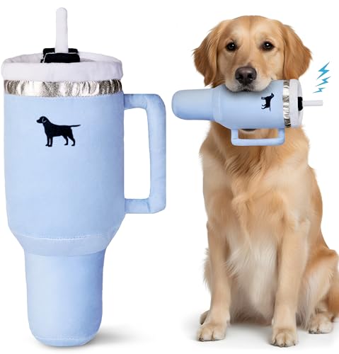 PUPROAR Pup Cup Tumbler Dog Toy Cute Girl Dog Toys and Birthday Gift Squeaky & Plush Puppy Present (Chambray Blue)