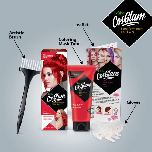 Nisha Cosglam Vegan And Cruelty Free Semi Permanent Hair Color, Bright Red Hair Dye With Infused Conditioner | No Ammonia, No Peroxide, Non Oxidative Hair Colour - 120G / 4.06 Fl Oz (#23 Valentine Red) #TOP7