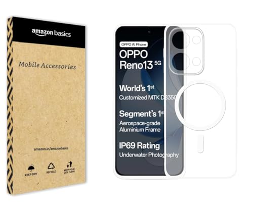 Image of amazon basics Luxury Paper Thin Case Cover for Oppo Reno 13 | Matte Finish | Compatible with magsafe | (White, Oppo Reno 13)