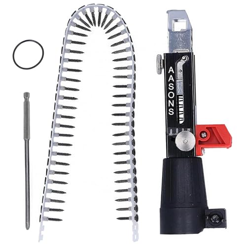 Image of AASONS Automatic Chain Nail Gun Adapter - Collated Screw Auto-Feed Nailing Head for Electric Drill, Drywall & Woodworking Nail Gun Attachment with 50Pcs Chain Nails