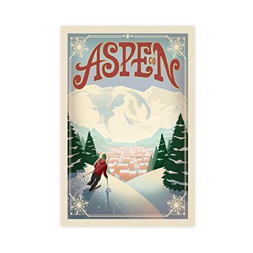 AZOLID Plaque en étain humoristique vintage Aspen Skier de voyage vintage rétro Bar Club Cave Décoration murale Cadeau 14 x 20 cm