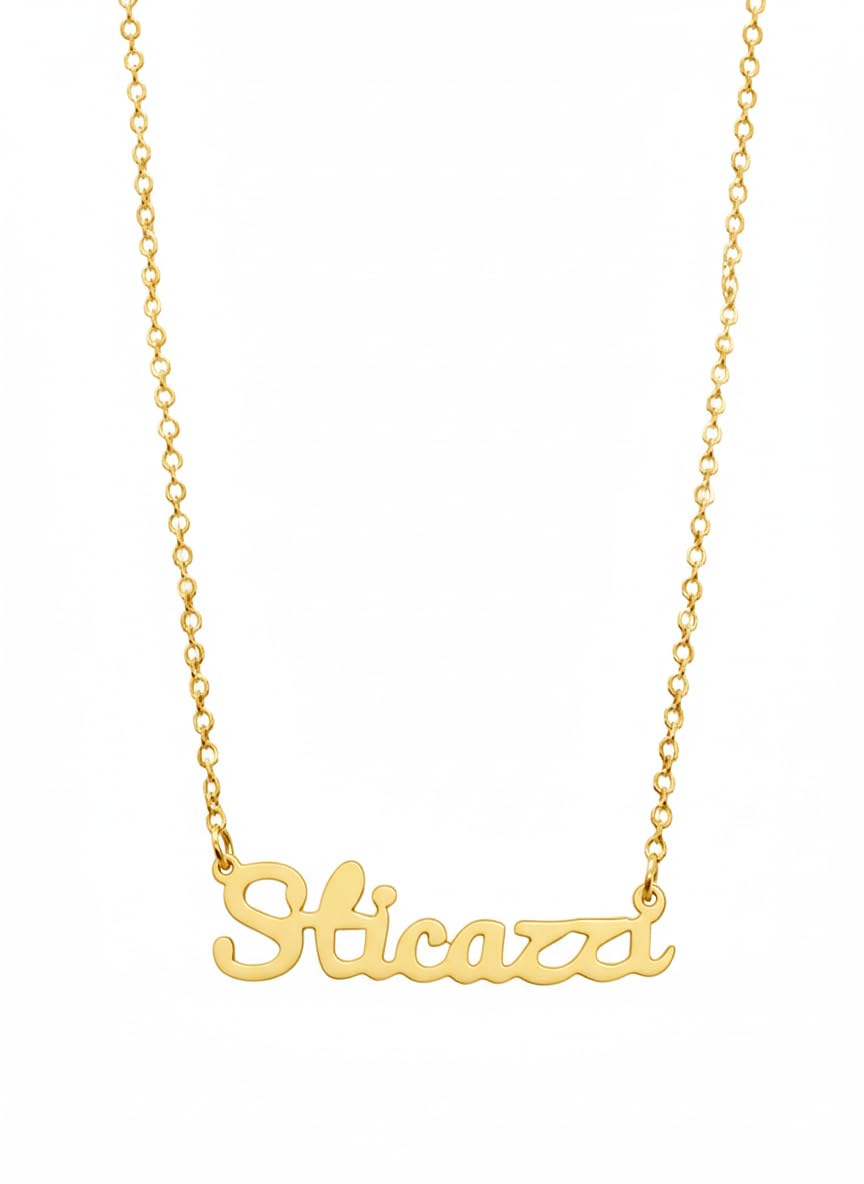 Generico Collana Donna Sticazzi in Argento 925 Placcato Oro Giallo 18kt - Gioiello Artigianale Fatto a Mano in Italia - Idea Regalo Ironica ed Elegante con Catenina Robusta
