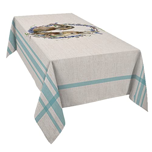 Easter Tablecloth Waterproof for RoundRectangleOvalSquare Tablecloth 54x108 in Easter Bunny Watercolor Rustic Spring Flower