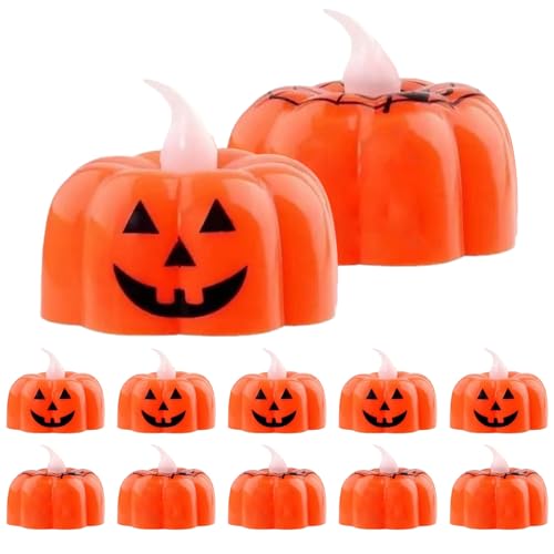 Velas de té parpadeantes | Velas de té de calabaza sin llama, lámpara LED de Halloween para celebración, evento, fiesta, dormitorio, cena, playa, compromiso, cumpleaños