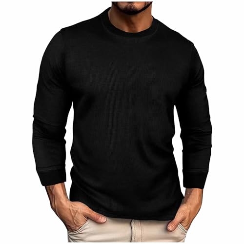 Waffle Knit Crewneck Sweatshirt Men Casual Basic T-Shirt Long John Big and Tall Thermal Shirts Pullover Sweaters