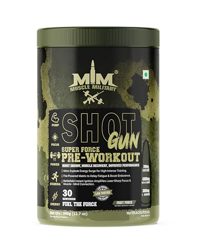 Image of Shotgun Pre-Workout | 360g (30 Servings) | 200mg Caffeine, 4000mg Beta-Alanine, 3000mg L-Arginine | Fruit Punch | Focus, Energy & Muscle Pump Booster for Men & Women