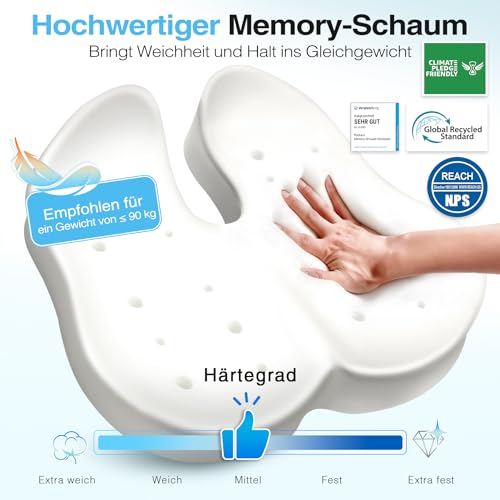 POOTACK Sitzkissen aus Memory-Schaum – Für Bürostuhl, Autositz, Rollstuhl & Homeoffice, Weiche Sitzunterstützung mit Atmungsaktivem Bezug
