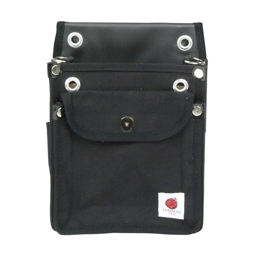 SK11帆布鳶用腰袋2段 黒ふた付き TSH-2DF-BK 薄型 底部補強 内側ポケット付