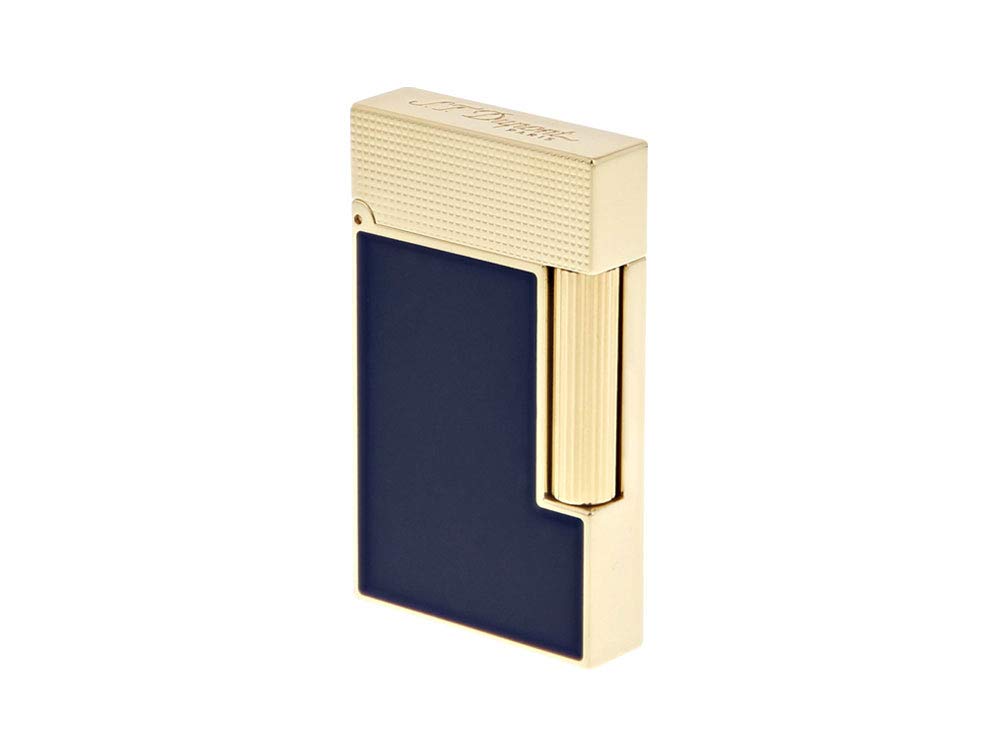 S T Dupont Lighter Line 2 Blue Lacquer Yellow Gold Trim