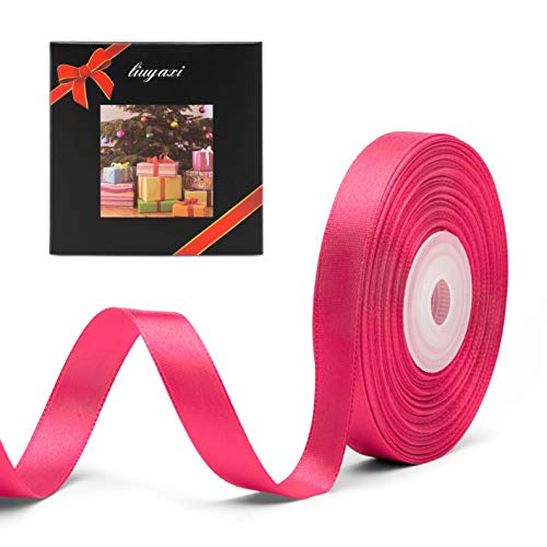 Image of Solid Color Double Faced Hot Pink Satin Ribbon 3 /8 inch X 25 Yards, Ribbons Perfect for Crafts, Wedding Decor, Bow Making, Sewing, Gift Package Wrapping and More