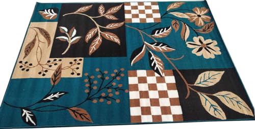 Image of Floral Design Acrylic Polyester Carpet for Living Room 12x15 Feet Color Blue(360x450Cm), Large Rectangle
