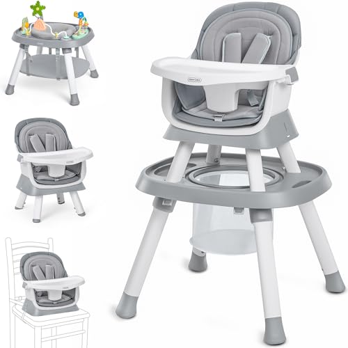 Image of Baby High Chair, 15 in 1 Convertible Highchair for Babies & Toddlers, Booster Seats with Tray, High Chairs with Baby Activity Center (Grey)
