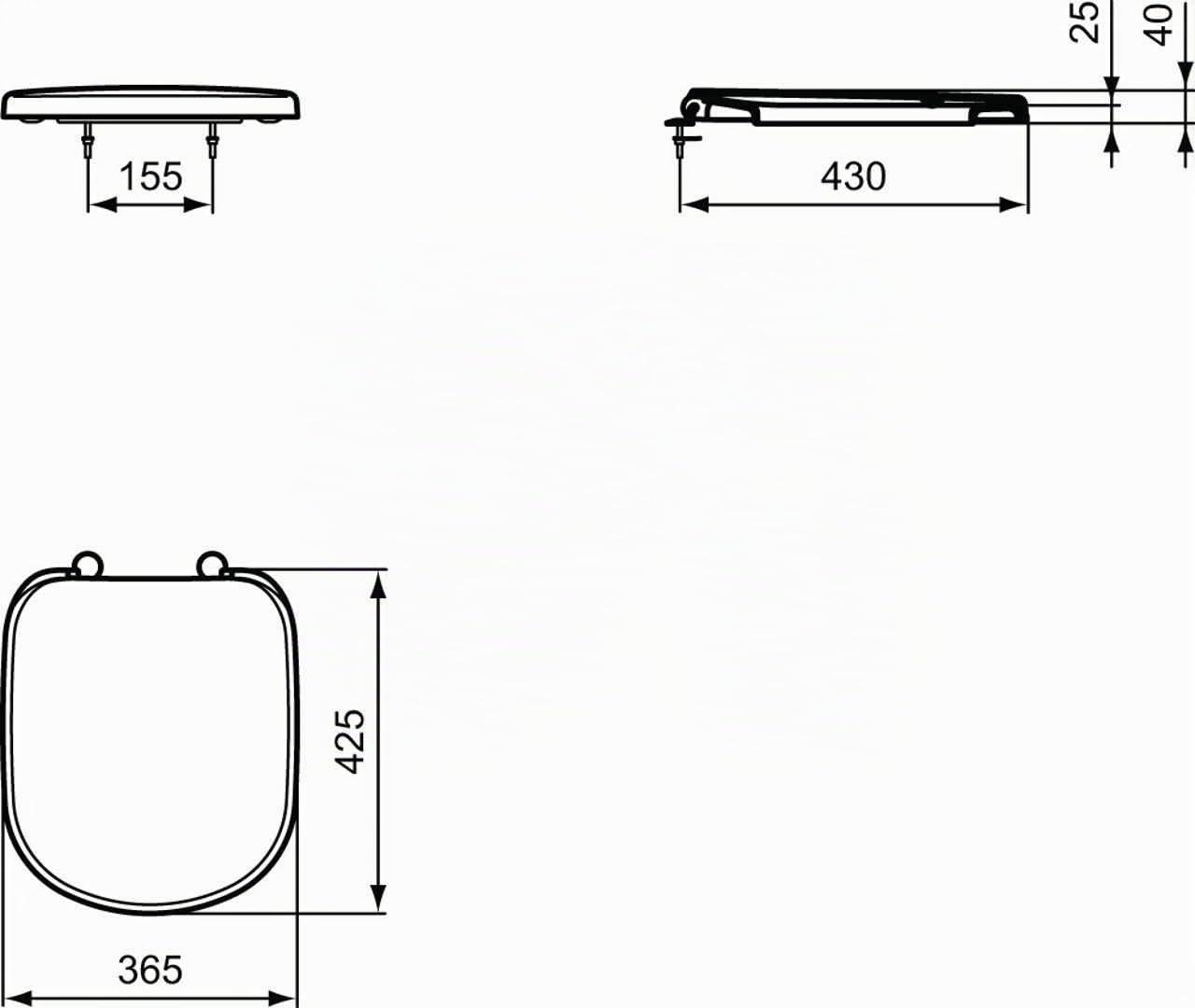 Ideal Standard Tempo/Kheops Asiento de inodoro envolvente duradero con forma de D, fabricado en duroplástico resistente - Blanco (365x425x40 mm)