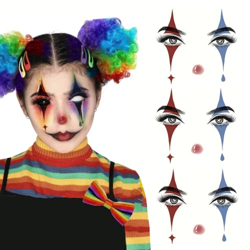 10 Pcs Halloween Face Makeup Tattoos Stickers Clown Eyeshadow Fake Temporary Tattoo for Masquerade Day of Dead Carnival Party Decoration (10 Blue Red Medium)