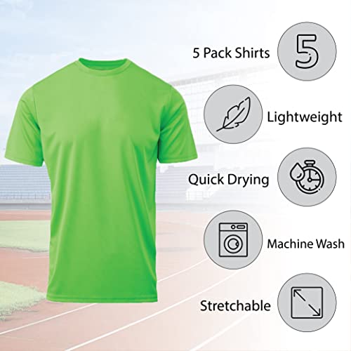 Boys Active T-Shirt - Quick-Dry Athletic Workout Training Stretch Crew Neck Short Sleeve Top 5 Pack3