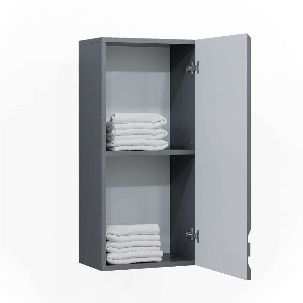 Vicco Armario de baño Fredd, Antracita Alto Brillo, 36.4 x 77 cm, de Pared con Dos estantes Interiores Ajustables