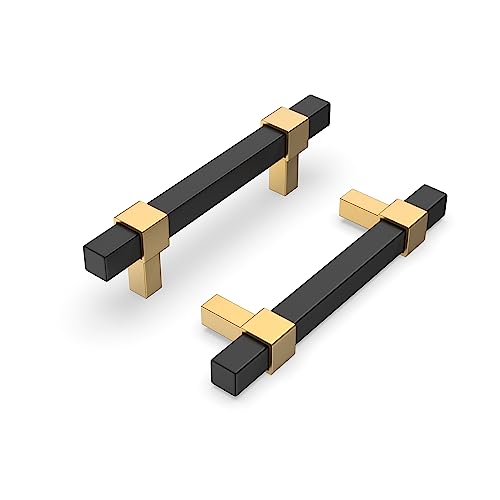 Goldenwarm 10 Pack Cabinet Handles Black and Gold Cabinet Pulls 3 Inch Hole Center Drawer Pulls Modern Bar Dresser Handles for Bathroom Kitchen Bedroom Zinc Alloy