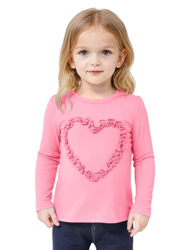 Haloumoning Toddler Girls Ruffle Heart T-Shirts Baby Kids Cute Long Sleeve Top Tees 3-10 Years Pink