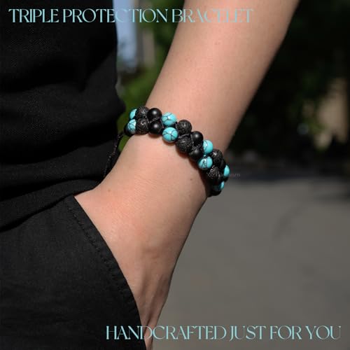 Protection Bracelet for Women/Men – Handmade with Matte Onyx, Turquoise & Lava Stone, 8mm Healing Crystal Bracelet for Grounding, Luck & Positive Vibes4