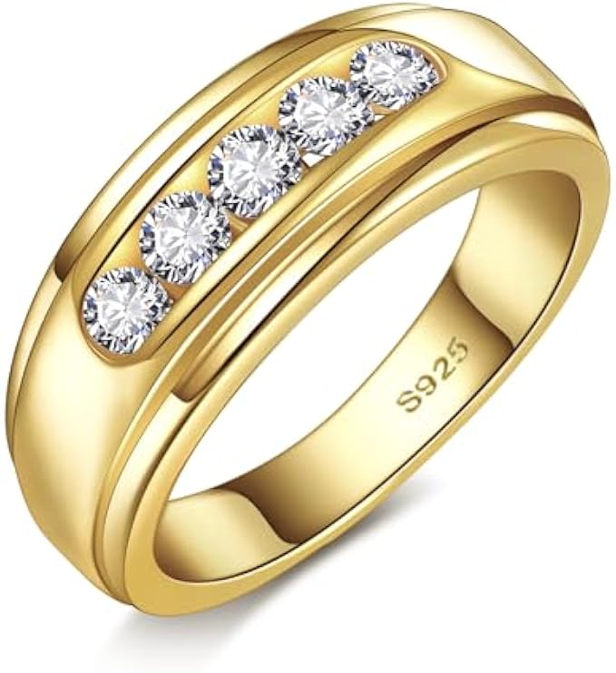 Mens Wedding Band 925 Sterling Silver Cubic Zirconia Rings for Men Engagement Rings Channel Set Classic Round Cut Promise Wedding Rings for Him Size 8-12