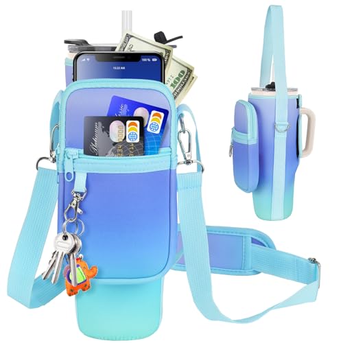 Image of LEFOR.Z Water Bottle Carrier Bag with Phone Pocket Compatible with Stanley /Meoky 40 oz Tumbler with Handle,Water Bottle Holder Pouch with Adjustable Strap Compatible with Stanley Cup Accessories