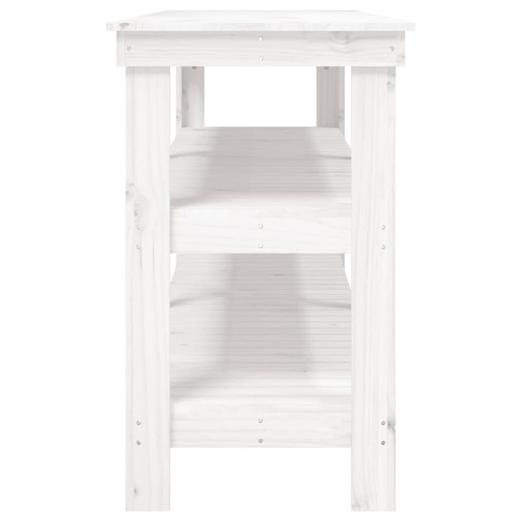 Banco da lavoro bianco in legno di pino massiccio, 181 x 50 x 80 cm, con molto spazio e ripiano, tavolo da lavoro stabile per officina, garage, cantina, tavolo per hobby e bricolage