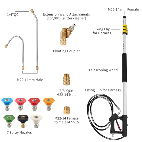 Image of 18 FT Telescoping Pressure Washer Wand with Power Washer Extension Wand, Gutter Cleaner Attachment, 5 Spray Nozzle Tips and 2 Hose Inlet Adapters