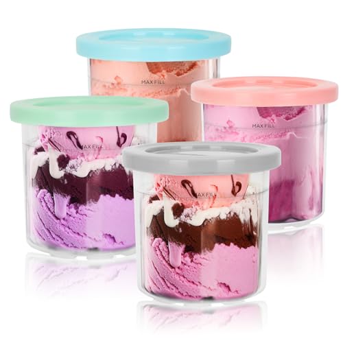 Soobool For ninja Creami NC300 NC301 Pints-4 Pack, 16OZ Ice Cream Maker Pints Fit for Ninja NC301 NC300 NC299AMZ CN305A XSKPLD4BCD Series 7-in-1 Maker, BPA-Free Dishwasher Safe