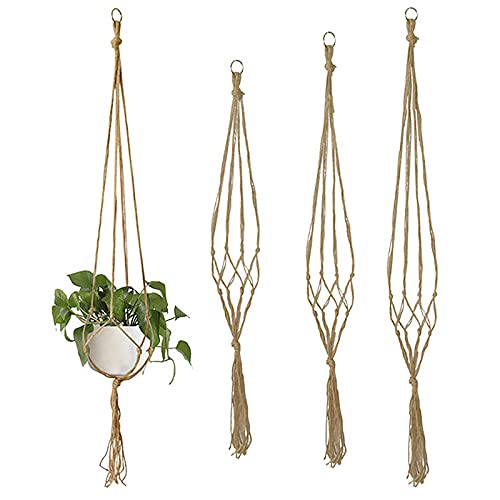Boho Macramé Cintre De Plante,Faite à La Main Coton Corde Suspendus Planteurs,3 Pcs Extérieur Intérieur Support D'usine Suspendu Pots De Fleurs Pour Décoration Murale-Lin 3 pc Cover