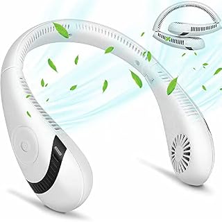 Portable Neck Fan, Upgraded Foldable Bladeless Neck Fan, 5000 mAh Rechargeable Battery, 3 Speeds Adjustment, 360 degrees Airflow, USB Powered Hands Free Fan Perfect for Outdoor Indoor White