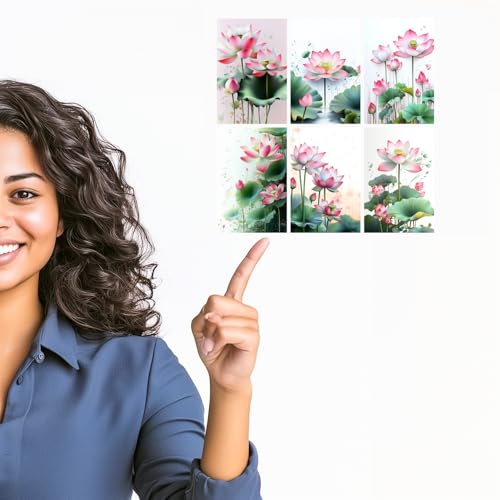 Image of SiddArtify Lotus Flower Wall Art Poster Print Set - Botanical Floral Decor for Bedroom Living Room Office - Set of 2-4x6 Inch - Board (Pack of 6) - Sticker (Pack of 6)