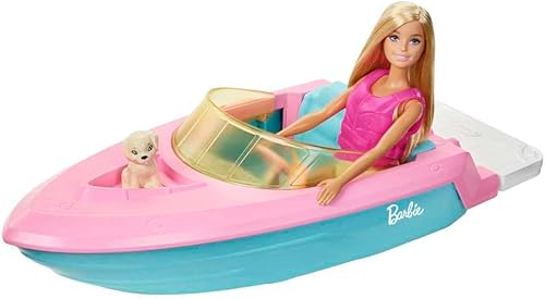 Miniatura 5 de Muñeca Barbie y juego de barco con cachorro, chaleco salvavidas y accesorios, cabe a 3 muñecas y flota en el agua, regalo para niños de 3 a 7 años