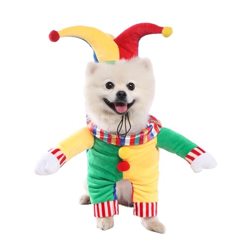 Mogoko Dog Cat Circus Clown Halloween Costumes, Cute Clown Pet Outfits, Dog Funny Halloween Cosplay Dress, Pet Outfits Clothes with Jester Hat for Dogs (M Size)
