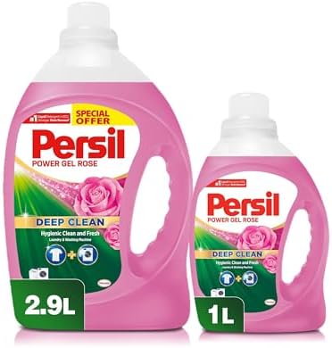 Persil Power Gel Liquid Laundry Detergent, With Deep Clean Technology, Rose, 2.9L +1L
