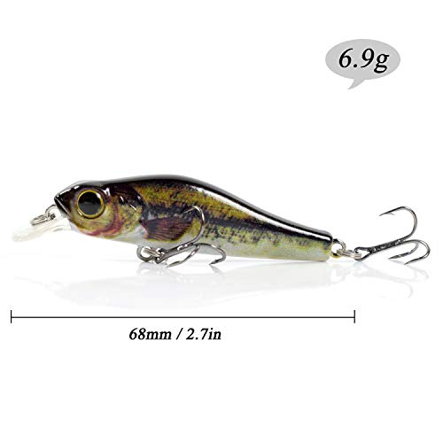 Yialia 68mm 6.9g Minnow Iscas De Pesca 3D Realista Artificial Duro Isca De Pesca Isca Crankbait Swim